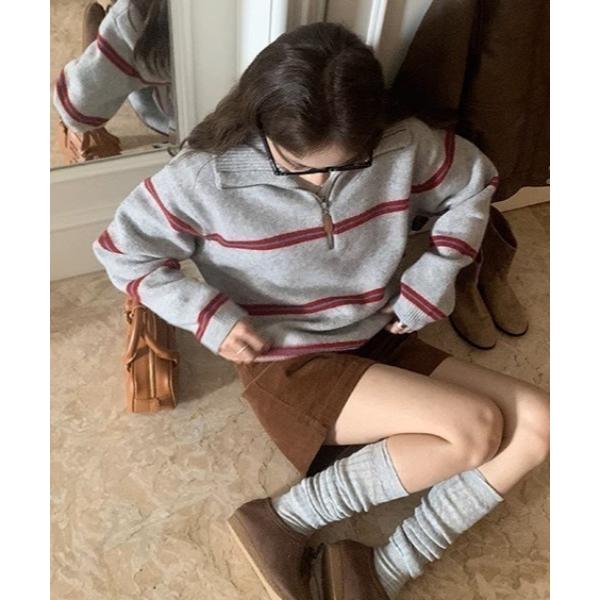 ニット セーター ハーフZIPボーダーニット レディース