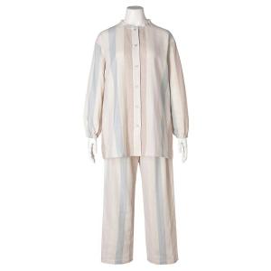 パジャマ ルームウェア キッドブルー -２６Ｗガーゼストライプ -長袖パジャマ -KNDK506 -kidblue レディース