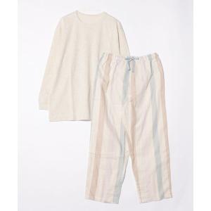 パジャマ ルームウェア キッドブルー -２６Ｗガーゼストライプ -長袖パジャマ -KUDK506 -kidblue レディース