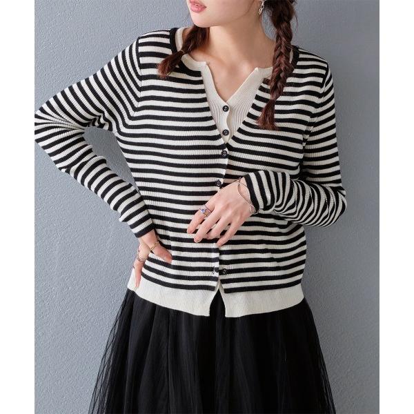 ニット セーター レイヤードバイカラー キーネックカーディガン レディース