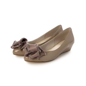 パンプス 「レイン対応」２WAYリボンコサージュウエッジパンプス