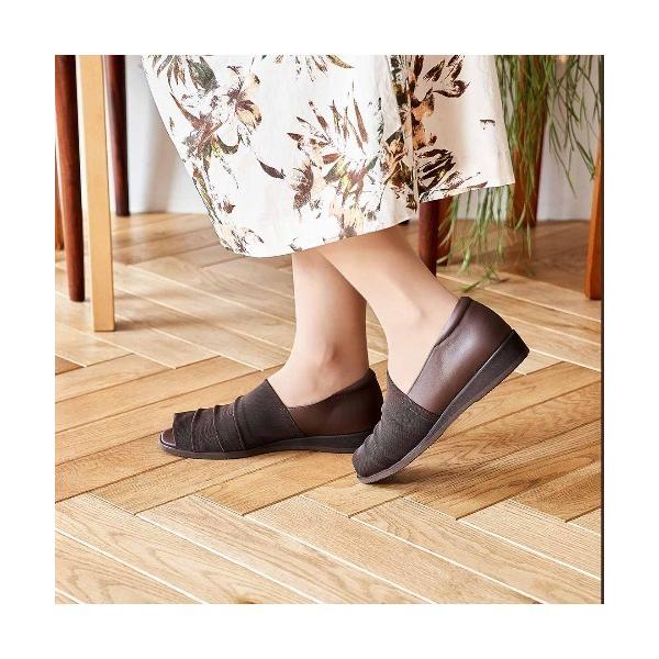 パンプス 「3E」メッシュドレープオープントゥパンプス