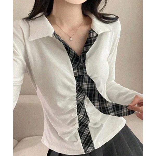 tシャツ チェック柄タイ 襟付きTシャツ レディース