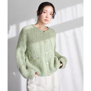 カーディガン リボンヤーンクルーカーディガン638255 レディース