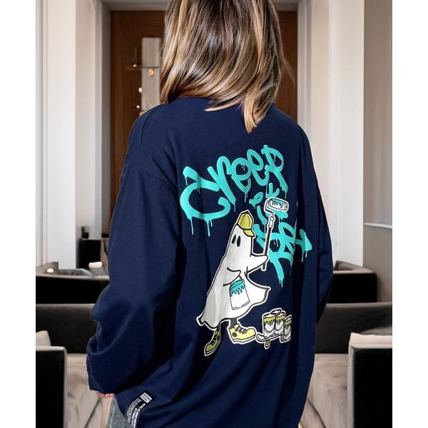 tシャツ タギング ゴースト キャット ポケ猫 韓国ストリート ロンT レディース メンズ