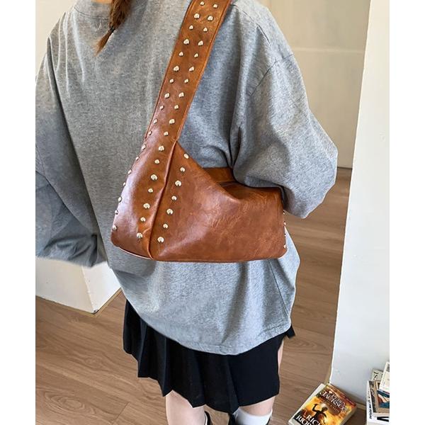 ショルダーバッグ バッグ WEGO/Y2Kグランジフェイクレザースタッズワンショルダーバッグ レディ...