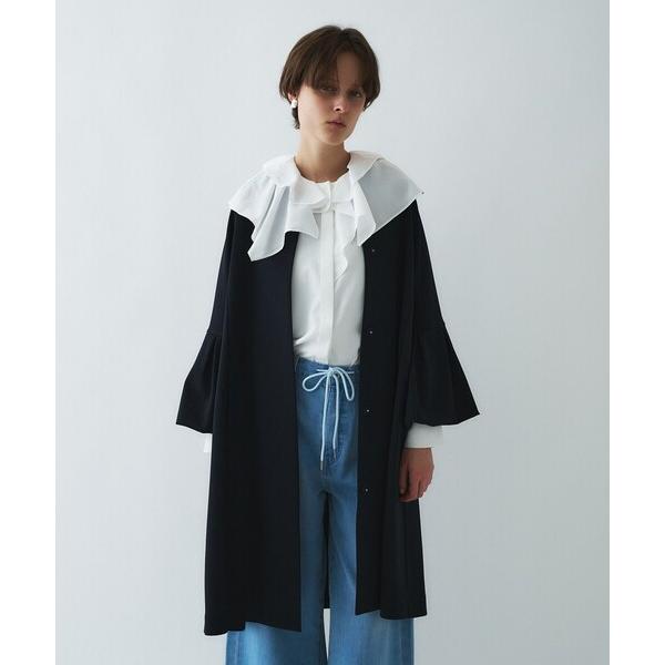 ノーカラーコート コート 入学式 「手洗い可」フレアスリーブミドルコート レディース