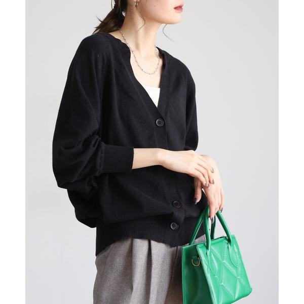 カーディガン キーネック ドルマン ニットカーディガン レディース