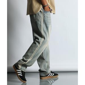 ジーンズ 「GUM STRETCH DENIM」SIDE LINE WIDE JEANS：超伸縮「ガムストレッチ デニム」サイドライン ワイドジーンズ