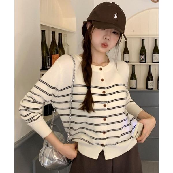 ニット セーター クルーネックボーダーカーディガン レディース