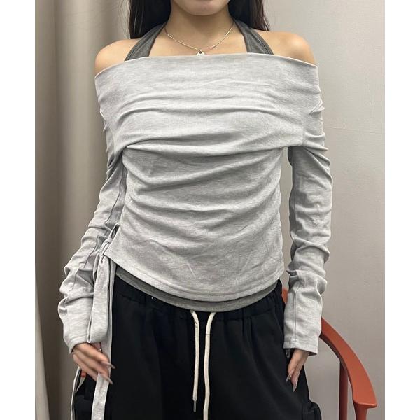tシャツ 「Nu」オフショルダーサイドリボントップス レディース