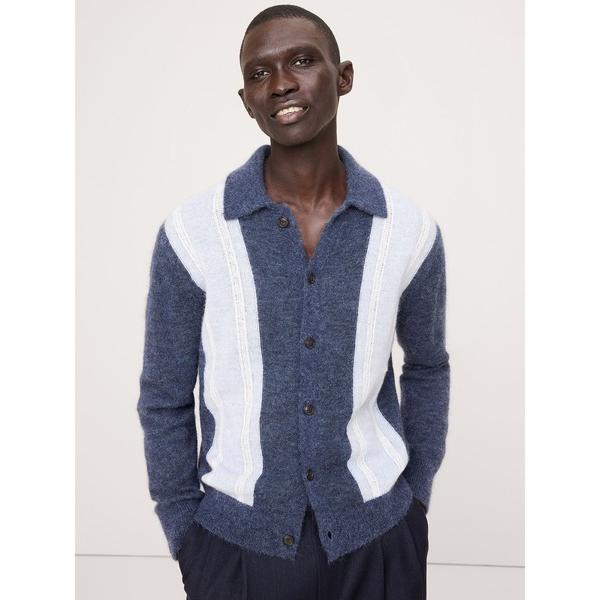 カーディガン イタリアン アルパカブレンド ポロ カーディガン メンズ