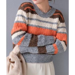 ニット セーター マルチボーダー柄ニットトップス レディース
