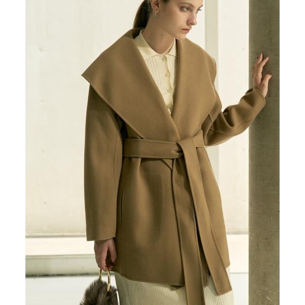 ステンカラーコート コート ダブルフェイスハーフ丈コート レディース
