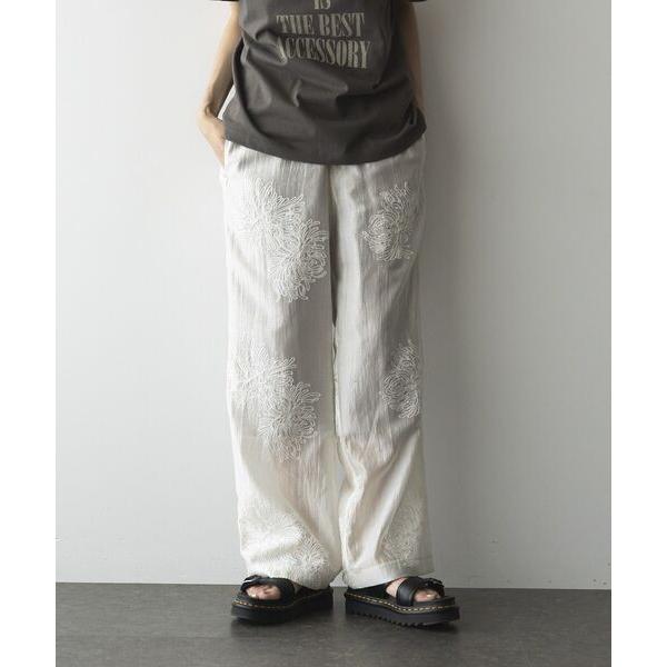 パンツ シアー刺繍ドロストストレートパンツ レディース