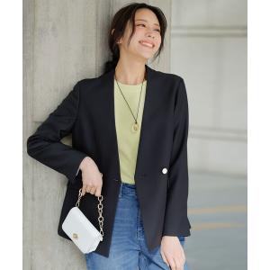 ジャケット ノーカラージャケット 褒めらレディストレッチ カラーレス ジャケット レディース