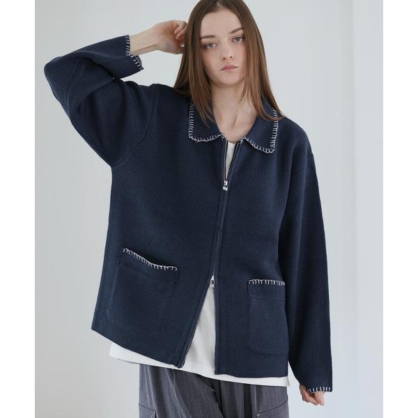 セーター ニット ルーズシルエットラメステッチダブルジップニット メンズ レディース