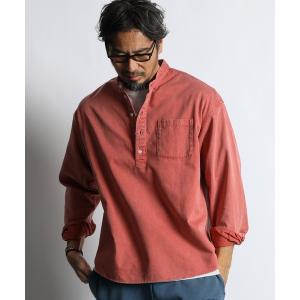 シャツ 「WEB限定アイテム」PIGMENT DYE BAND COLLAR SHIRT：ピグメント加工 バンドカラー プルオーバーシャツ メンズ
