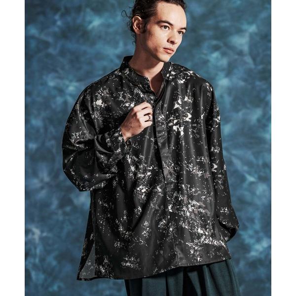 シャツ ms6376-パターン総柄スタンドカラープルオーバーシャツ(JIH-R1160) メンズ