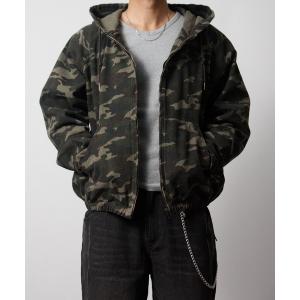 パーカー 「Nylaus」ショート丈 ヴィンテージ デニムジップパーカー オーバーダイ ブラスト加工 カモフラ メンズ レディース