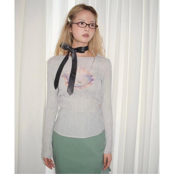 tシャツ pleatsed print sheer tops / プリーツプリントトップス レディー...