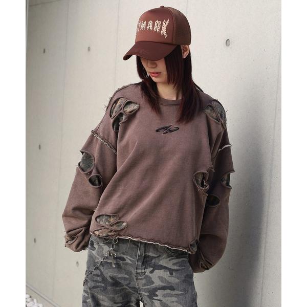 トレーナー スウェット 「フリーサイズ展開　/　UNISEX　」フェイクレイヤード　ダメージ加工トレ...