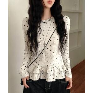 tシャツ ソフトタッチドットフリルトップス レディース