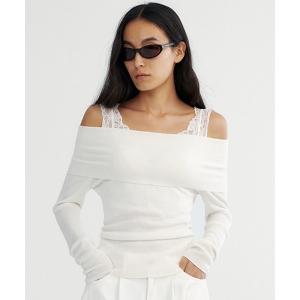 tシャツ カシミヤブレンド オフショルダーニット レディース