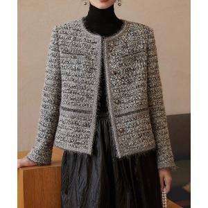 ジャケット ノーカラージャケット ツイードジャケット レディース