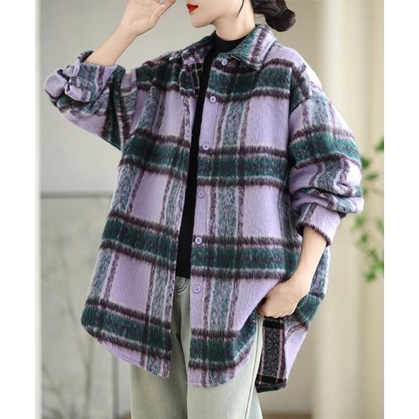 コート アウター チェック柄シャツジャケット レディース