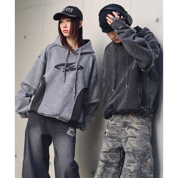 パーカー 「２サイズ展開　/　UNISEX　」メッシュアップリケ　２wayパーカー レディース メン...