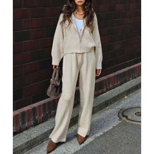 セットアップ ニットジップアップフーディセットアップ レディース