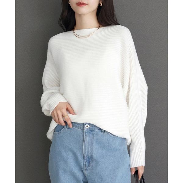 ニット セーター 横リブボートネックドルマンニットプルオーバー レディース