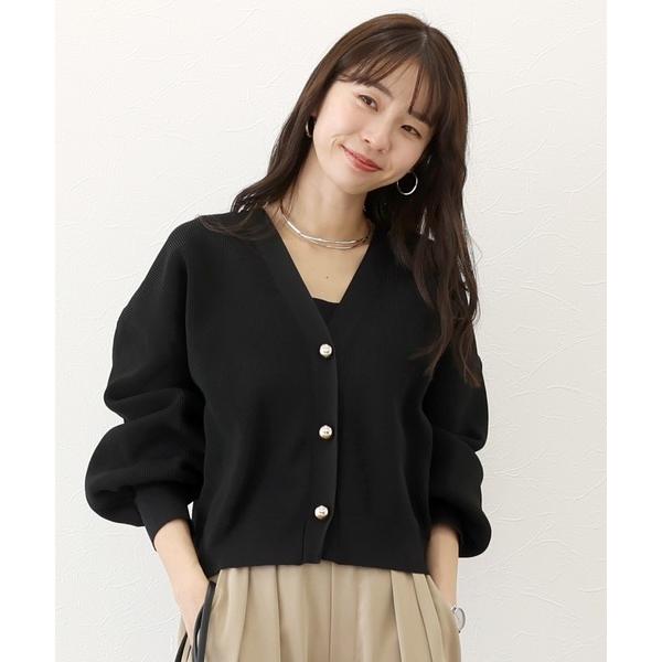 カーディガン ゴールドボタン畦編みVネックカーディガン レディース