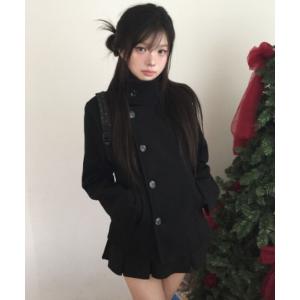 ピーコート pコート 襟付きショートメルトンコート レディース