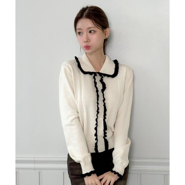 ニット セーター 「着用動画あり・3色展開」フリル配色カラー ニット/2026 SS COLLECT...