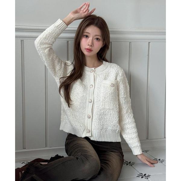 カーディガン 「着用動画あり・4色展開」フラワーボタンツイードニットカーディガン/2026 SS C...