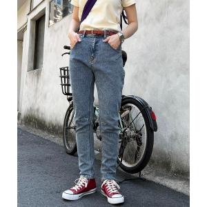 ジーンズ デニム デニムパンツ 「S/M/Lサイズ展開！美脚シルエット！」MIXロック デニムスリムサルエルパンツ レディース
