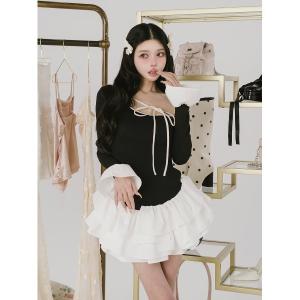 ワンピース デザインネックリボンミニワンピース