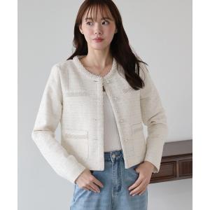 ジャケット ノーカラージャケット ノーカラー ツィードジャケット