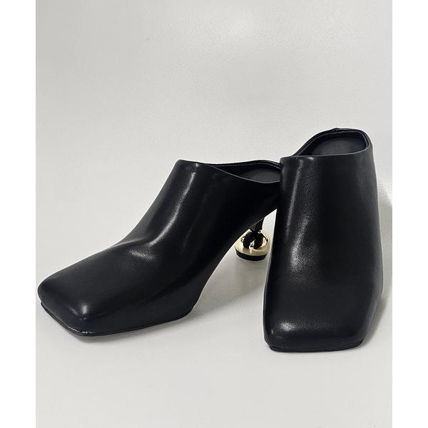 サンダル スクエアトゥ ボールヒールミュール レディース