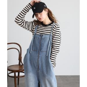 サロペット オーバーオール フロントジップストラップデザインデニムサロペット レディース