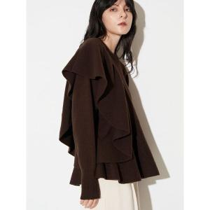 ニット セーター ショルダーフリルペプラムニット レディース