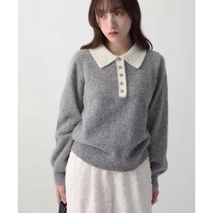 ニット セーター 「NOAHL」ブークレニット配色ポロトップス レディース