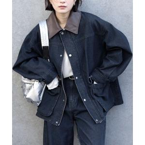 デニムジャケット gジャン 「anyway.シリーズ」配色襟デニムファティーグ（洗える）ジャケット「セットアップ対応」 レディース