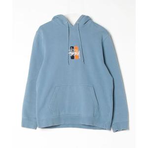 「STUSSY」 ワンポイントプルオーバーパーカー M ブルー メンズ