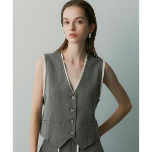 ベスト ジレ ストライプパイピングジレ レディース