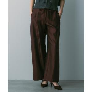 スラックス パンツ ウエストリボン サテンスラックス レディース