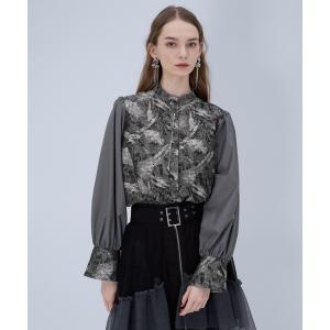 ジャガードボリュームスリーブブラウス