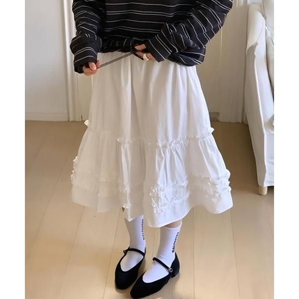 スカート ミディ丈フリルティアードスカート
